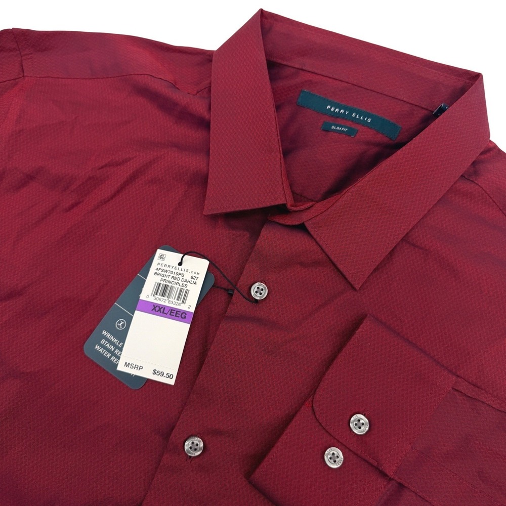 Perry Ellis Shirt Men XXL Red Travel Luxe Slim Fit Long Sleeve Business NEW
